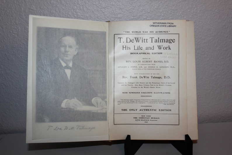 The Life and Work of T. DeWitt Talmage 1902 Antique Books Etsy