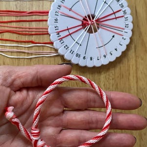 Christmas Pink Candy Cane Friendship Bracelet Kit using the Japanese kumihimo method