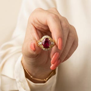 Certified Natural Red Ruby, Moissanite, 925 Silver, Gold Plated
