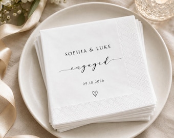 Gepersonaliseerde servetten voor een verloving, op maat gemaakte cocktailservetten voor een bruiloft, servetten met namen en datum, tafeldecoratie voor een verlovingsfeest