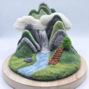 Handmade Wool Felt Mini Landscape Diorama, OOAK Mountain Beach Desk Decor, Nature Gift