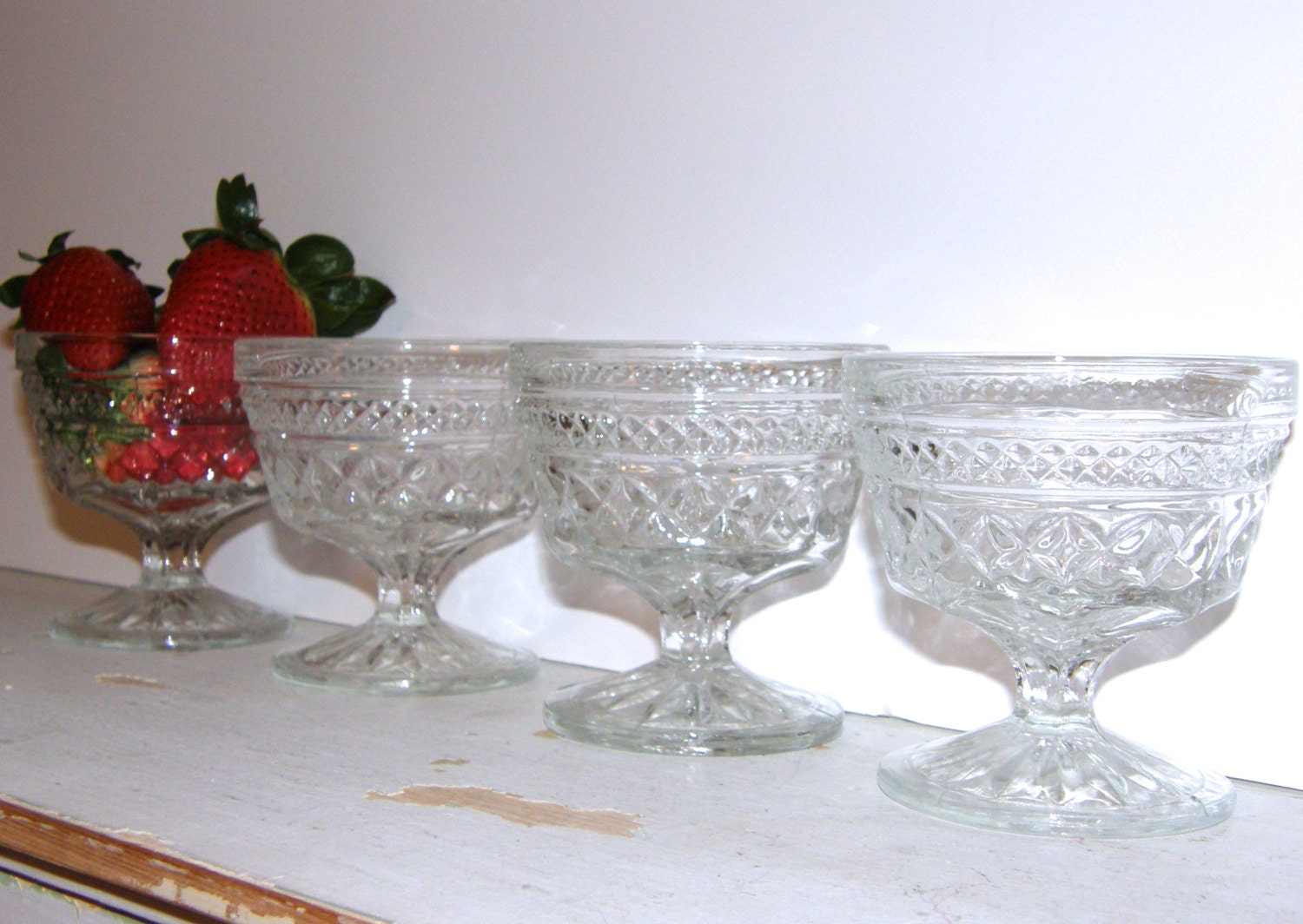 Vintage Set of Four Cut Glass Footed Dessert Bowls Etsy