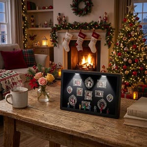 Personalized Lighted Shadow Box, Vintage Mini Frame Gallery, Family Memory Display, Christmas Gift for Mom, Unique Holiday Home Decor