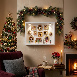 Personalized Lighted Shadow Box, Vintage Mini Frame Gallery, Family Memory Display, Christmas Gift for Mom, Unique Holiday Home Decor