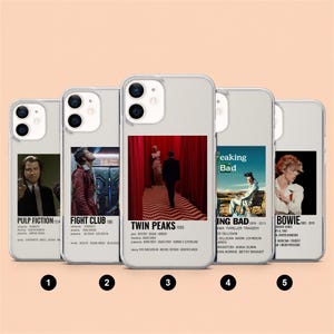 Pulp Fiction mobilskal, Fight Club, Twin Peaks, Breaking Bad, David Bowie-fodral för iPhone 18, 17, 16, 15, Samsung, Pixel