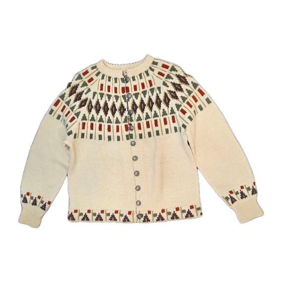Reiss, VTG Gunn Reiss Cardigan Sweater Wool Norwegian Handmade Nordic Silver Button S/M