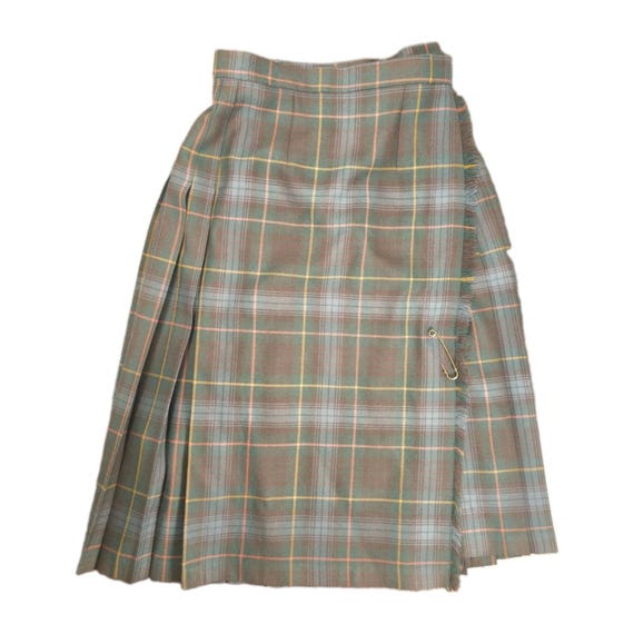 Pringle of Scotland, VTG James Pringle Weavers Tartan Plaid Midi Length Wool Skirt Pleated Sz 10