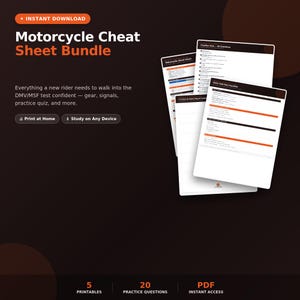 二輪車運転免許試験対策キット｜チートシート、クイズ、フラッシュカード（デジタルダウンロード）