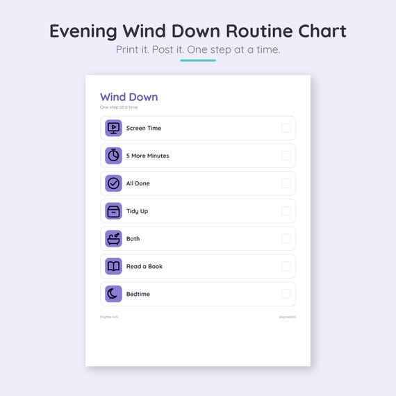 Evening Wind Down Routine Chart for Kids | Meadow Edition | Printable Screens Off to Bedtime Checklist with Pictures