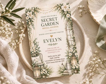 Secret Garden Bridal Shower Invitation, Editable Canva Template, Floral Garden Bride to Be Invite