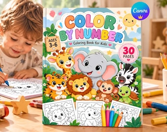 Color by Number Coloring Book for Kids, Printable Coloring Pages, Animal Coloring Book, Preschool Activity Book, Ages 3-6, Digital PDF