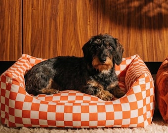 Scarlet Check Sofa Dog Bed with Washable Removable Cover