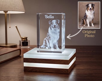 Personalized Dog Memorial Gift 3D Photo Crystal, Custom Pet Portrait Dog Loss Gift For Pet Memorial, Pet Remembrance Gift For Dog Dad Gifts