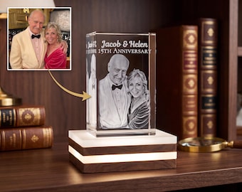 Personalized 15 Year Anniversary Gift For Wife 3D HD Crystal Engraved Photo Gift, 15th Wedding Anniversary Gift For Couple Gift Ideas
