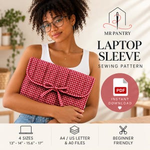 Mönster för quiltad laptopfodral i PDF-format, fluga, 4 storlekar (13–17 tum)