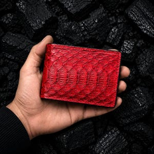 Red Python Leather Bifold Wallet – Handmade Exotic Luxury Wallet for Men - Leather Wallet for Men - Luxury Wallet - Gift for Him