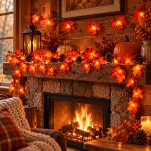 Lichterkette mit Ahornblättern, Herbstdeko, Halloween- und Thanksgiving-Girlande, stimmungsvolle saisonale Dekoration für Zuhause und Partys, Akzente für drinnen und draußen
