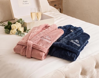 Personalisierte Bademantel-Sets für Paare, individuell bestickte Bademäntel mit Aufdruck „Mr & Mrs“, Bademantel für die Flitterwochen, Geschenk zum Baumwollhochzeitstag, Hochzeitsgeschenk, Bademäntel für Paare