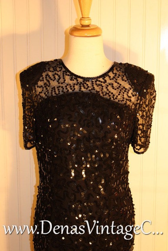 80s Black Vintage Leslie Fay Evenings Silk Beaded