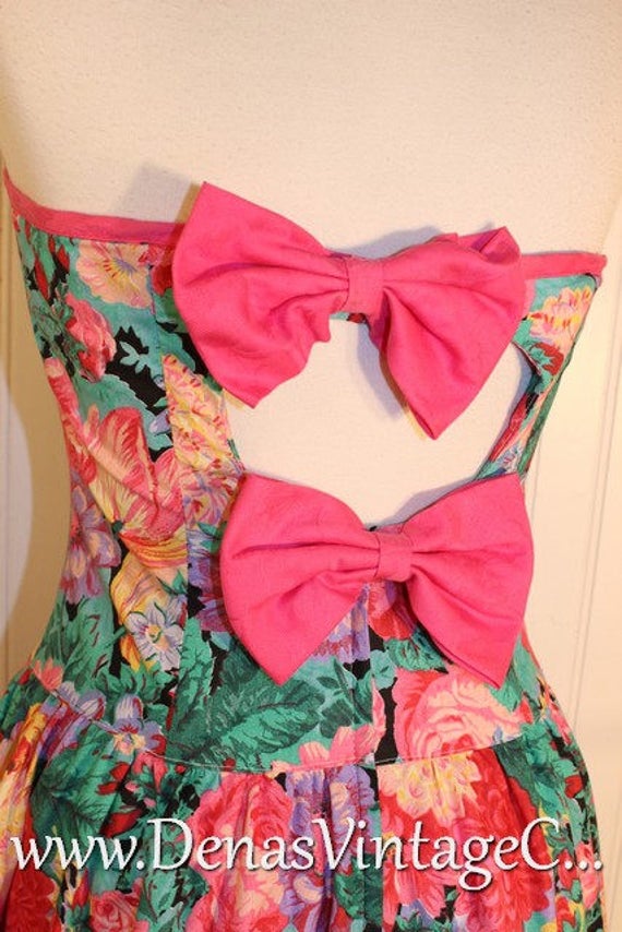 Vintage 80's ACT I Strapless Dress Pink Green Flor
