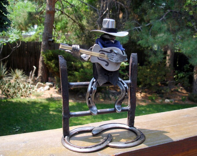 Horseshoe Art Cowboy With Guitar. Etsy