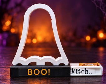 Boo Bitch Ghost Sign Funny Halloween Decor, Pull Tab Reveal Gag Gift, Adult Halloween Prank, Spooky Shelf Decoration
