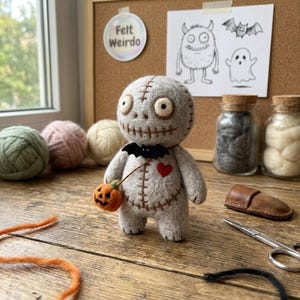 Halloween Voodoo-docka Nåltovningssats för nybörjare | Ullmaterial + Handledning, DIY-pyssel, Spöklik hobby, Present till hantverkare, Högtidspresent