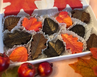 Fall Leaves Chocolates - Leaf Shaped Chocolates - Thanksgiving Hostess Gift - Thank You Gift - Chocolate Leaves - Fall Corporate Gift