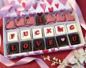 I Fucking Love You Valentine Chocolates with Hearts - Custom Valentine - Valentine Gift for Him - Valentine Gift for Her - Valentine Message