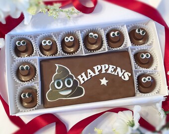 Shit Happens Poop Emoji Chocolates - Poop Emoji Chocolate - Chocolate Poop Gag Gift - White Elephant Gift - Secret Santa Gift - Shit Happens