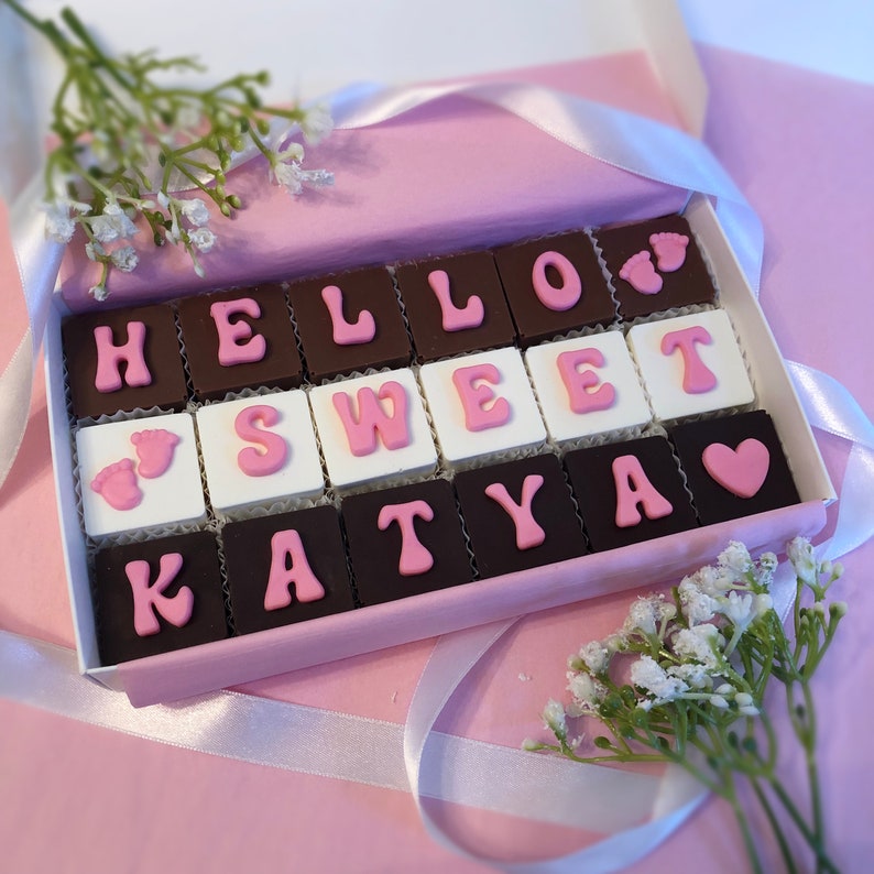 Personalized New Baby Girl Chocolate Gift Baby Girl Congratulation Chocolates New Baby Girl Gift image 1