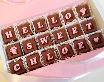 Personalized New Baby Girl Gift - Baby Girl Congratulation Chocolates - New Baby Girl - Chocolate Baby Gift - Welcome New Baby Chocolates