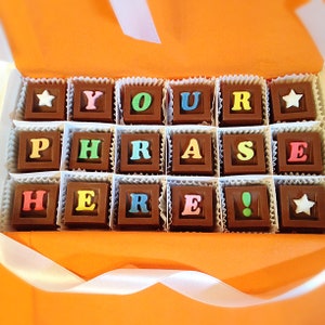 Personalized Words in Chocolate - Custom Chocolate Words - Personalized Box of Chocolates - Message in Chocolate - Chocolate Letters