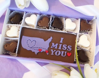 Personalized I Miss You Chocolates - Long Distance Relationship - Boyfriend Gift - Girlfriend Gift - Valentine Map Chocolates - VDay Gift