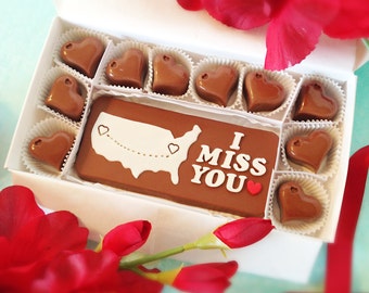 Personalized I Miss You Chocolates - Long Distance Relationship - Boyfriend Gift - Girlfriend Gift - Valentine Map Chocolates - VDay Gift