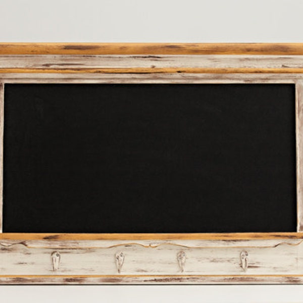 LARGE CHALKBOARDS with hooks BAR chalkboard chalk board office organizer cream accent yellow brown Vintage frame ornate memo board 20INx27IN