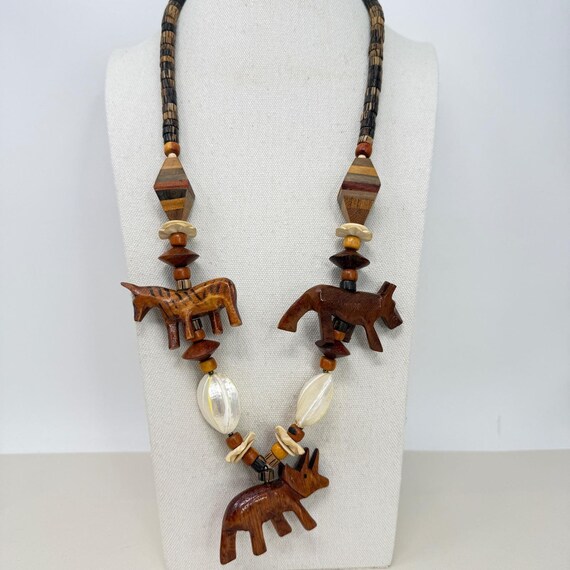 Unique Wooden Animal Necklace Handmade Artisan Jewelry Chunky Bold