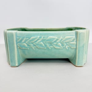 Vintage McCoy Fernery Planter Blue Leaf Embossed Rectangular Pottery Trough