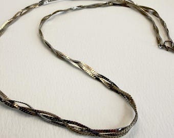 Vintage Triple Strand Braided Herringbone Chain Necklace