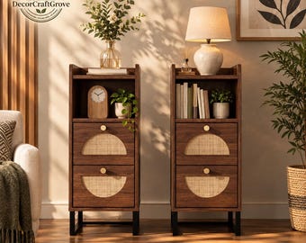 Wooden 2 Narrow Nightstand With Drawers | Narrow Nightstand | Modern Nightstand | Small Nightstand | Bedside Table | Small Bedside Table