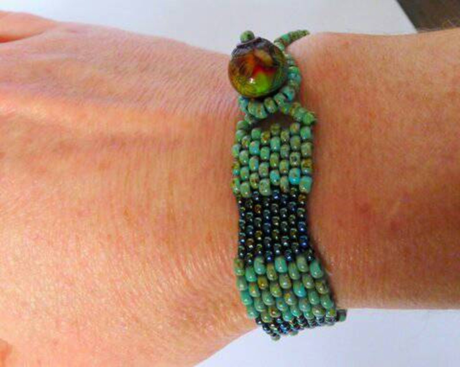 Handstitched Peyote Beaded Bracelet With Color Changing Clasp Etsy