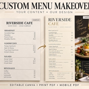 Custom Restaurant Menu Redesign | Your Existing Menu Made Modern | Editable Canva + Print & Mobile PDF | Made to Order