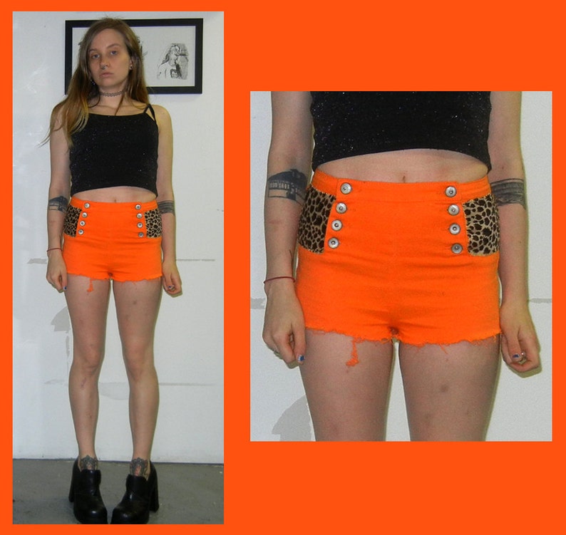Orange and leopard print high waisted shorts. Booty shorts Etsy