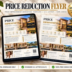 Real Estate Price Reduction Flyer Canva | Agent Listing Improvement Marketing Sheet