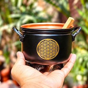 Flower of Life Metal Cauldron, Charcoal Resin Burner, Incense Holder, Altar Decor