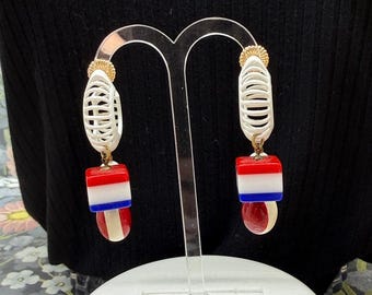 Adorned Crown Jewelry july 4th red white blue spiral bauble earrings