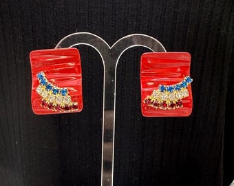 Adorned Crown Jewelry july 4th red white blue enamel rhinestone post earrings