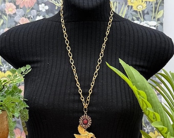 Adorned Crown Jewelry assemblage hummingbird red rhinestone necklace