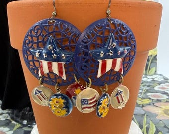 Adorned Crown Jewelry assemblage fireworks July 4 patriotic earrings