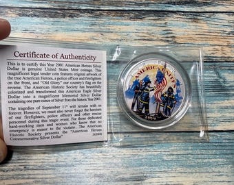 2001 American Heroes Silver Eagle Dollar 1oz 911 Commemorative Coin With COA